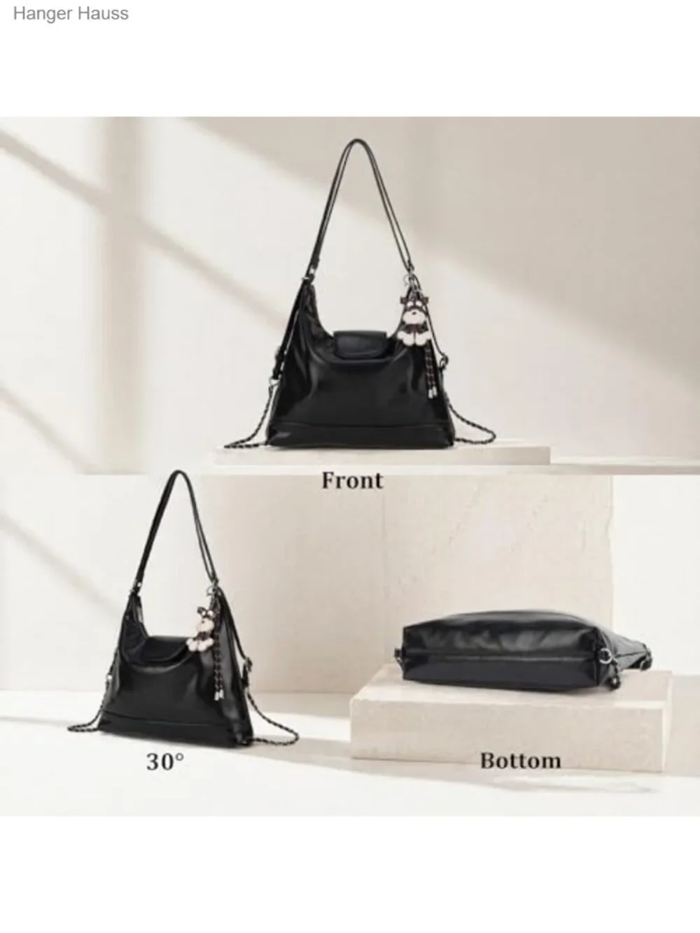 Convertible Faux Leather Hobo Shoulder Backpack Purse with Zipper Closure